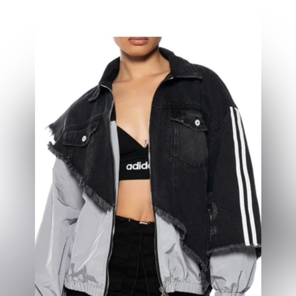 AKIRA Jackets & Blazers - AKIRA Black denim one side and Gray nylon  Jacket size XL